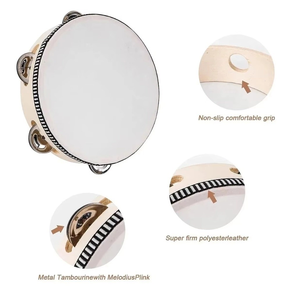 Tambourine Hand Drum - 4/6/8/10 Inch Hand Held Drum Wooden