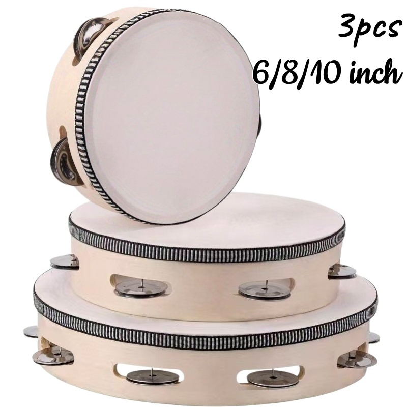 Tambourine Hand Drum - 1/3pcs Wooden Tambourine 6/8/10inch Handheld Drum