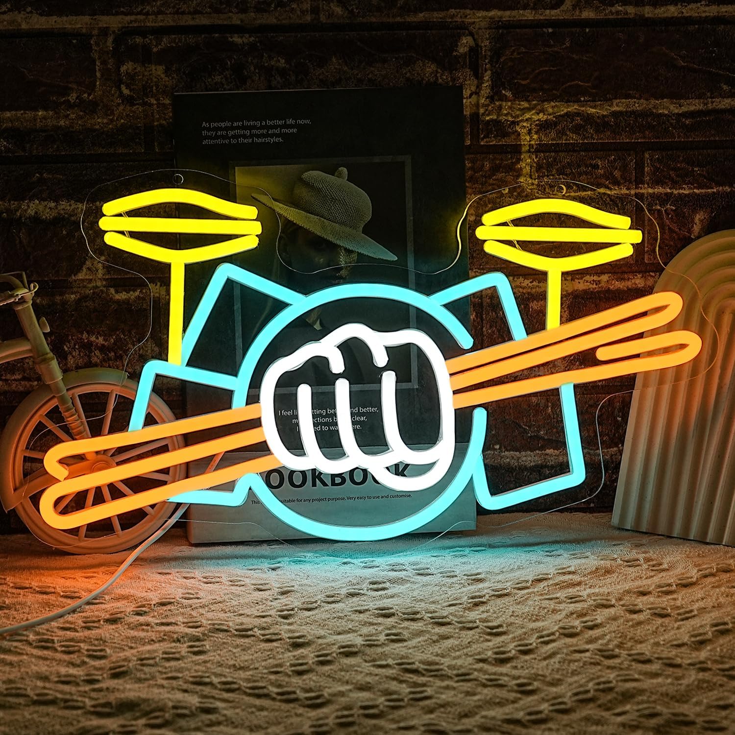 Drum Set Neon Sign USB Powered - Musical Instrument Sign review and price