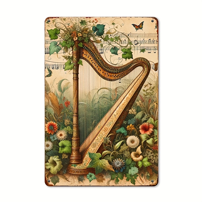 Vintage Harp Floral Music Note - Musical Instrument Sign review and price