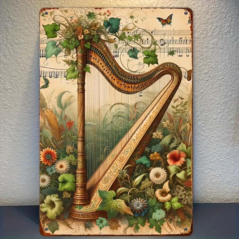 Vintage Harp Floral Music Note - Musical Instrument Sign review and price